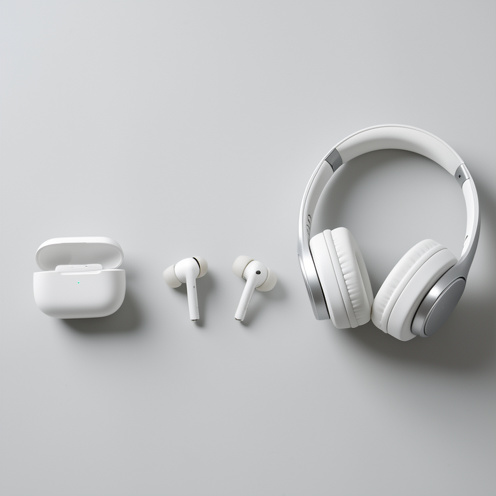 Comparaison visuelle de trois types d écouteurs sans fil : des écouteurs compacts avec boîtier, des écouteurs intra-auriculaires et un casque audio circum-aural.
