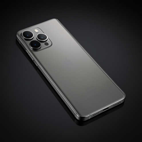 Smartphone haut de gamme moderne présenté sous trois angles, avec cadre en titane, écran bord à bord et triple appareil photo.